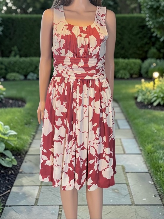 Talbots Dresses & Skirts - Talbots Pink White Floral Ruched Waist Sleeveless Dress Size 6